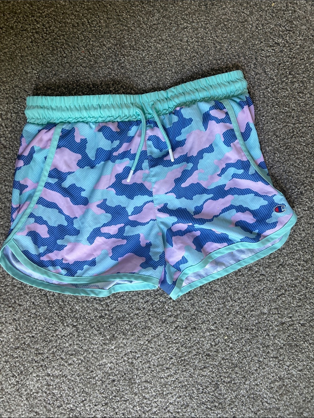 Champion kids 14/16 Pastel Camo Athletic Shorts - Mint, Lavender & Blue